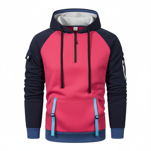 Mens Autumn Quarter <b>Zip</b> <b>Hoodie</b> Color Block Raglan Pullover Sweatshirt Breathable <b>Pocket</b> Polyester Custom Streetwear Manufacturer - Product Image 2
