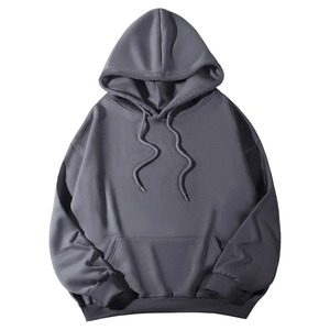 Men's Blue Hooded Sweatshirt Solid Color Oversized Fit Casual Winter Wear Regular Sleeve Knitted Fabric Pocket Embroidered - Product Image 4