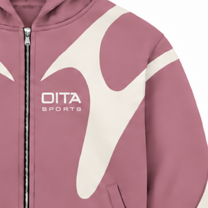 Dusty Pink Contrast Panel <b>Zip</b> Up <b>Hoodie</b> Men Streetwear Full Zipper Long Sleeve Casual Fleece Hooded Jacket With <b>Pockets</b> - Product Image 5