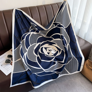 Foulard carré en satin de soie pour femme, 90x90cm, printemps-été, écharpe de plage, bandana, bandeau pour cheveux - Product Image 6