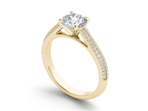 Anillo de Oro de 14K con Diamante Cultivado en Laboratorio de Corte Redondo de 1 Quilate, Textura Milgrain, Certificado IGI, Color E, Claridad VS1, para Boda, Compromiso o Aniversario - Product Image 3
