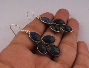 Natural Lapis Lazuli <b>Solid</b> 925 Sterling <b>Silver</b> Handmade Vintage Luxury Drop <b>Earrings</b> for Wedding Anniversary Gift Party - Product Image 2
