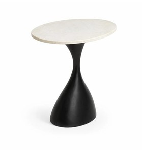 Meuble de salon sculptural en forme d'heure de prière, base noire polie, plateau ovale en marbre blanc, éco-responsable, style Mid-Century Modern, structure en fer - Product Image 3