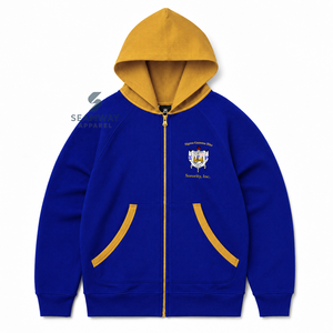เสื้อฮู้ดซิปสำหรับผู้หญิง Sigma Gamma Rho Sorority สีแทน แต่งฮู้ดตัดสี ซิปยาว แขนยาว ปักอักษรกรีก สไตล์ลำลอง - Product Image 1