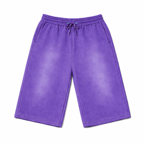 Shorts Bermuda décontractés pour hommes, couleur unie, tricotés, mi-longs, avec cordon de serrage à la taille et poches latérales, couleur violette - Product Image 1