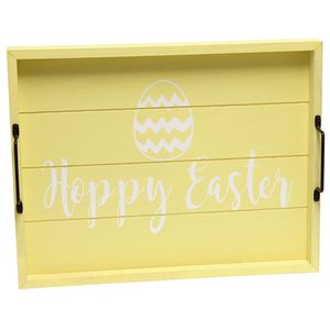 Bandeja de Servir de Madera de Alta Calidad con Diseño Impreso de Feliz Pascua en Color Amarillo y Asa de Hierro Negra, Disponible para Uso - Product Image 6