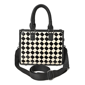 Luxury Checkerboard Leather Handbag for Women Black White Woven Crossbody Tote Bag with Adjustable <b>Shoulder</b> <b>Strap</b> - Product Image 1