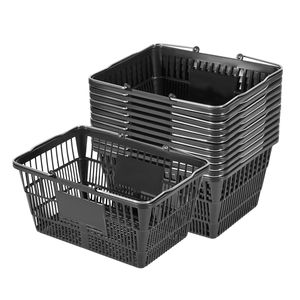 12 Cestas de Compra de Plástico PE Negras de 21L, con Asas, Apilables, Portátiles, para Supermercados, Tiendas Minoristas y Uso Doméstico, Malla Densa - Product Image 1