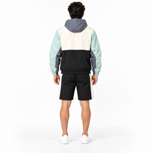 ชุดเซ็ตเสื้อแจ็คเก็ตมีฮู้ดกันลมและกางเกงขาสั้น MANGOES รุ่น Unisex ผ้าเนื้อเดียว น้ำหนักเบา ระบายอากาศได้ดี แห้งเร็ว ผลิตจากผ้าฝ้าย 100% สไตล์สตรีทแวร์ - Product Image 2