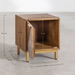 Table de chevet moderne en bois de manguier, armoire latérale en bois brun avec porte cannelée pour chambre à coucher et salon - Product Image 3