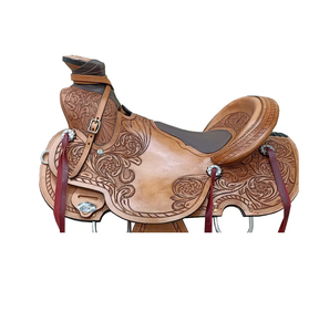 Sillín de caballo estilo Western Wade Tree de cuero tizón con grabado floral hecho a mano, asiento acolchado rígido y herrajes de acero inoxidable, para caballos de 10 a 18 pulgadas. - Product Image 4