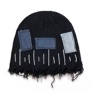 Unisex beanie jacquard distressed knitted hat soft stretch fabric <b>winter</b> <b>cap</b> textured pattern casual streetwear and online sale - Product Image 2