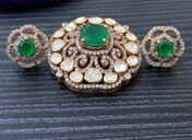 Amaira Jewels Gold Plated Silver Flower Pendant Set Green Oval Stone Women's Ethnic Vintage Style <b>Statement</b> <b>Necklace</b> Gift - Product Image 5
