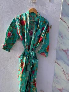Bata Kimono de Algodón 100% con Estampado Floral, Cuello en V, Cierre con Cordón, Transpirable, Largo hasta el Tobillo, para Mujer, Ropa de Dormir, Bata de Baño, Ropa de Estar por Casa - Product Image 4