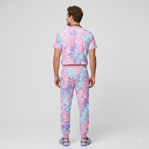 ชุดยูนิฟอร์มพยาบาลแบบ Tie Dye เสื้อคอวีแขนสั้นสำหรับผู้ชาย - กางเกงพยาบาลเอวสูงทรงเข้ารูป \ ชุดยูนิฟอร์มพยาบาลแบบ Sublimation - Product Image 2