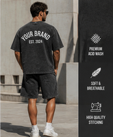 Conjunto de Verano Transpirable de Dos Piezas con Logotipo Personalizado, Pantalones Cortos y Camiseta con Lavado Ácido y Lavado a la Piedra, 100% Algodón, Tallas Grandes