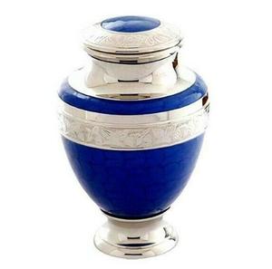 Urna Funeraria de Latón Pulido Grabado en Plata Azul para Cenizas de Adultos, Estilo Americano/Europeo - Product Image 1