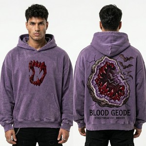 Sweat à capuche personnalisé violet délavé style vintage pour homme, streetwear, pull graphique surdimensionné en molleton épais, fabricant - Product Image 1