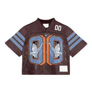 Custom Manufacturer American Vintage Soccer Oversized Knitted Mesh V-Neck Crop Boxy Mesh Jersey <b>Men's</b> american football uniform - Product Image 4