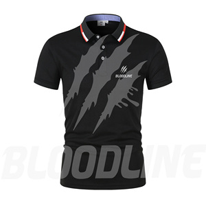 Chemise à manches courtes pour homme Bloodline, couleur unie, tricotée, respirante, séchage rapide, coupe classique, marron, logo sur le devant - Product Image 1