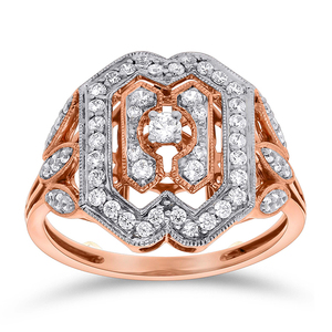 Bague Halo Hexagonale en Or Rose 18K Bicolore Personnalisée avec Diamants pour Femme, Bague de Fiançailles et de Mariage Vintage, Bijoux Fins, Vente en Gros OEM ODM - Product Image 1