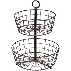 Two Tier Metal <b>Storage</b> Basket Round Black Wire Basket Stand for Kitchen Sundries Display Decorative <b>Storage</b> Basket - Product Image 5