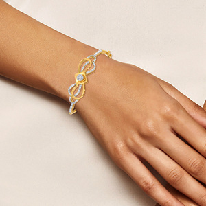 Elegant 18K Yellow Gold Bangle <b>Bracelet</b> for Women Intricate <b>Infinity</b>-Inspired Loop Design Sparkling Lab Grown Diamond - Product Image 3