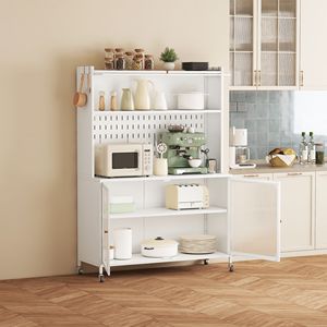 Tall Storage <b>Kitchen</b> Pantry Cabinet with Glass Doors & Adjustable <b>Shelves</b> <b>for</b> <b>Kitchen</b> & Living Room - Product Image 2