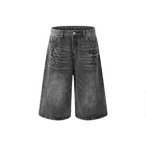 Shorts en jean vintage décontractés pour hommes, coupe ample, bleu foncé, avec logo personnalisé, broderie et impression - Product Image 6