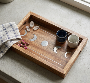 Acacia Wood Serving <b>Tray</b> <b>Large</b> Wooden Food <b>Trays</b> with Handles Coffee Table <b>Tray</b> for Ottoman Decor Kitchen Counter - Product Image 5