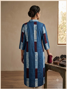 Women <b>Blue</b> S Silk Hand Embroidered Kurti V Neck Three Quarter Sleeve Straight Fit Ethnic <b>Tunic</b> Elegant Traditional Casual Wear - Product Image 2