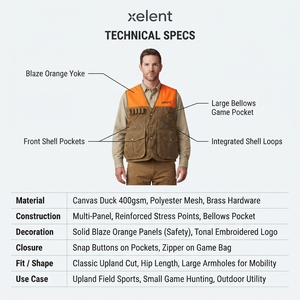 Chaleco de Caza Personalizado de Lona Resistente Color Naranja Brillante para Hombre, Chaleco de Tiro Multibolsillos, Fabricante olinc sports - Product Image 5