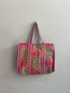 Bohemian Solid Cotton Tote <b>Bag</b> with Kantha Embroidery Open Top Design for Daily Use & Travel All Seasons Made in Rajasthan - Product Image 1