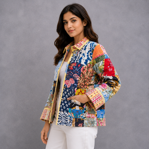 Veste matelassée en coton patchwork faite à la main pour femme, imprimé vintage, vêtement d'extérieur décontracté, fournisseur OEM ODM avec logo personnalisé - Product Image 4