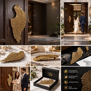 Poignée de porte Seraphis Crest en laiton antique avec ailes d'ange |   Poignée de tirage décorative artistique en laiton pour portes et meubles d'hôtel de luxe - Product Image 5