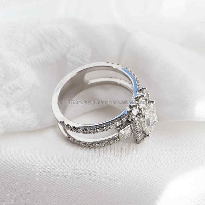 IGI/GIA Lab Grown Emerald Cut Diamond Vintage 14k White Gold Wedding/Engagement Unisex Ring for Anniversary Parties