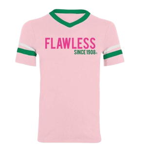 AKA Flawless Style Founders Jersey Rose clair Col en V Manches courtes T-shirt de sport pour sororité grecque - Product Image 1