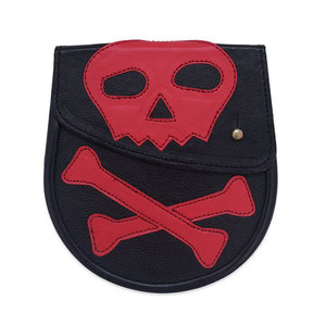 Sporran celtique traditionnel en cuir végétalien noir et rouge, motif Tête de mort et os croisés, accessoire pour tenue des Highlands - Product Image 3