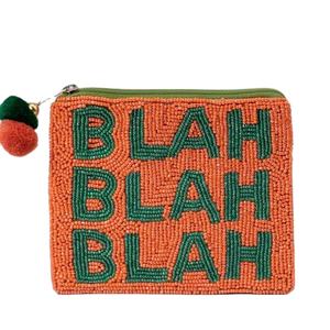Unique Handcraft Embroidery Orange & Green Beaded BLAH BLAH BLAH <b>Small</b> <b>Wallet</b> Bag Cute Stylish Fancy Luxury By Hiba Enterprises - Product Image 1