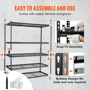 5-Tier Adjustable 2000 Lbs Capacity Heavy Duty Metal Garage Shelves Storage Shelving Unit Organizer <b>Wire</b> <b>Rack</b> Black 60"L" - Product Image 4