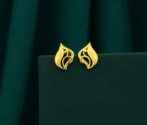 Luxury 22K Solid Gold <b>Stud</b> Earrings for Women Handcrafted Flame Leaf Design Real Yellow Gold Fine Jewelry Wedding Bridal Gift - Product Image 2