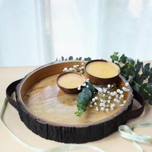 Plateau de service en bois d'acacia de luxe, plateau en bois naturel pour fromage, fruits, pain, décoration de table - Product Image 3