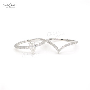 Anillo de Diamantes Apilables Chevron Más Vendido, Anillo de Diamantes Blancos con Corte de Pera de 7x4 mm, Juego de Anillos Combinables, Joyería de Boda para Novia, Venta al por Mayor - Product Image 3