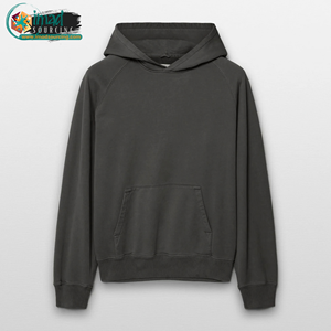 Plus Size <b>Men's</b> Dark <b>Grey</b> <b>Hoodie</b> Raglan Sleeve Pullover Sweatshirt with Kangaroo Pocket - Product Image 4