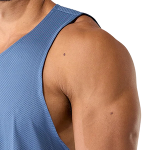 Mens 100% Polyester Casual Gym Tank Top Sleeveless Workout <b>Stringer</b> <b>Vest</b> Custom Logo Fitness Training Athletic Muscle Shirt Blue - Product Image 5