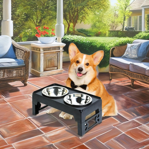 Fabrika yeni tasarım 2 ayarlanabilir hayvan mama kasesi çift besleyici yükseltilmiş paslanmaz çelik köpek kase küçük orta ve büyük köpekler için - Product Image 1