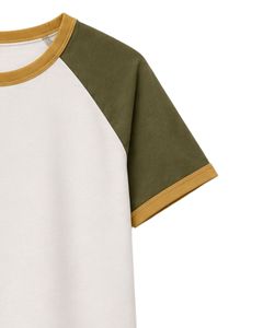 <b>White</b> Olive Green And Mustard Yellow Raglan T Shirt For Men Short Sleeve Crew Neck Cotton <b>Tee</b> Custom Casual Color Block Top - Product Image 4