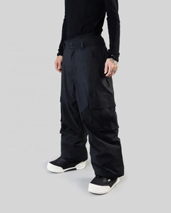 Pantalon de ski et snowboard noir imperméable 10 000 mm coupe-vent avec jupe de neige amovible, pantalon cargo ample unisexe OEM - Product Image 4