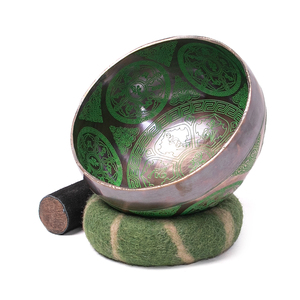 Juego de Cuencos Tibetanos Hechos a Mano con Grabado de Mantras – Auténtico Cuenco de Sonido Verde de Nepal, Símbolos Tibetanos Auspiciosos - Product Image 2