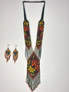TRENDING Handmade Floral Beaded <b>Necklace</b> Set With Fringe Earrings Tribal Boho Ethnic <b>Statement</b> Jewelry Gift for her, ANNIVERSARY - Product Image 2